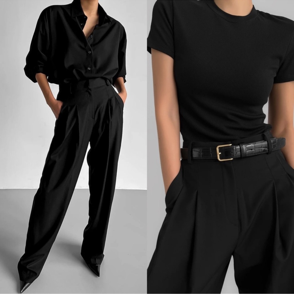 The Frankie Shop Gelso Pleated Wide Leg Suit Pants Trousers in Black Size M